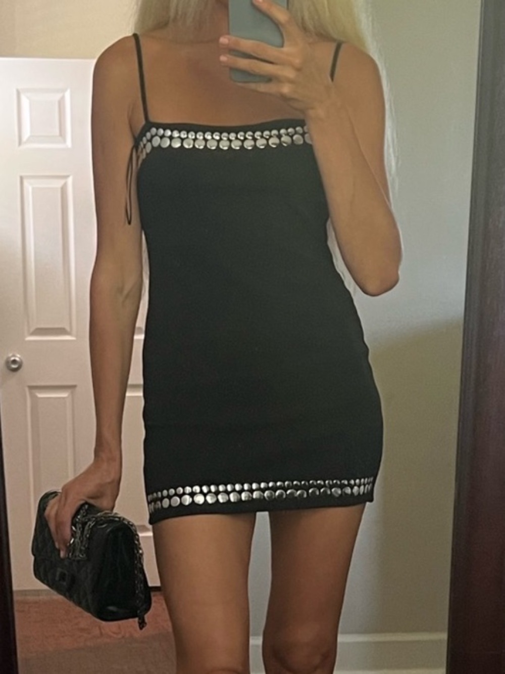 Zara Black Mini Dress with Silver Stud Detailing